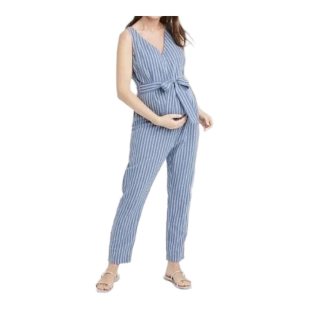 Hatch Blue and White Striped Jumpsuit